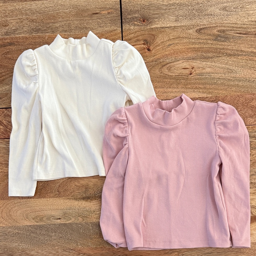 GAP Mock Neck Long Puff Sleeve Tops White and Pink 2T
